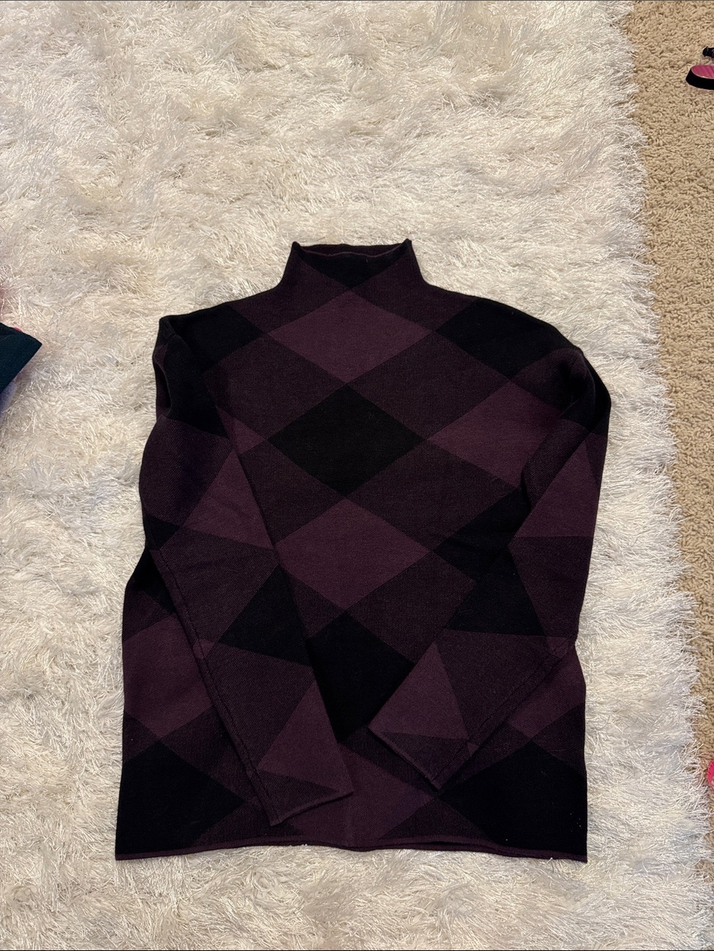 Tahari Women's Diamond Mock Neck Sweater in Purple and Black